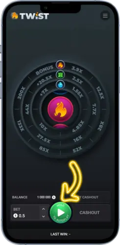 Twist Spin Button drücken und Runde starten